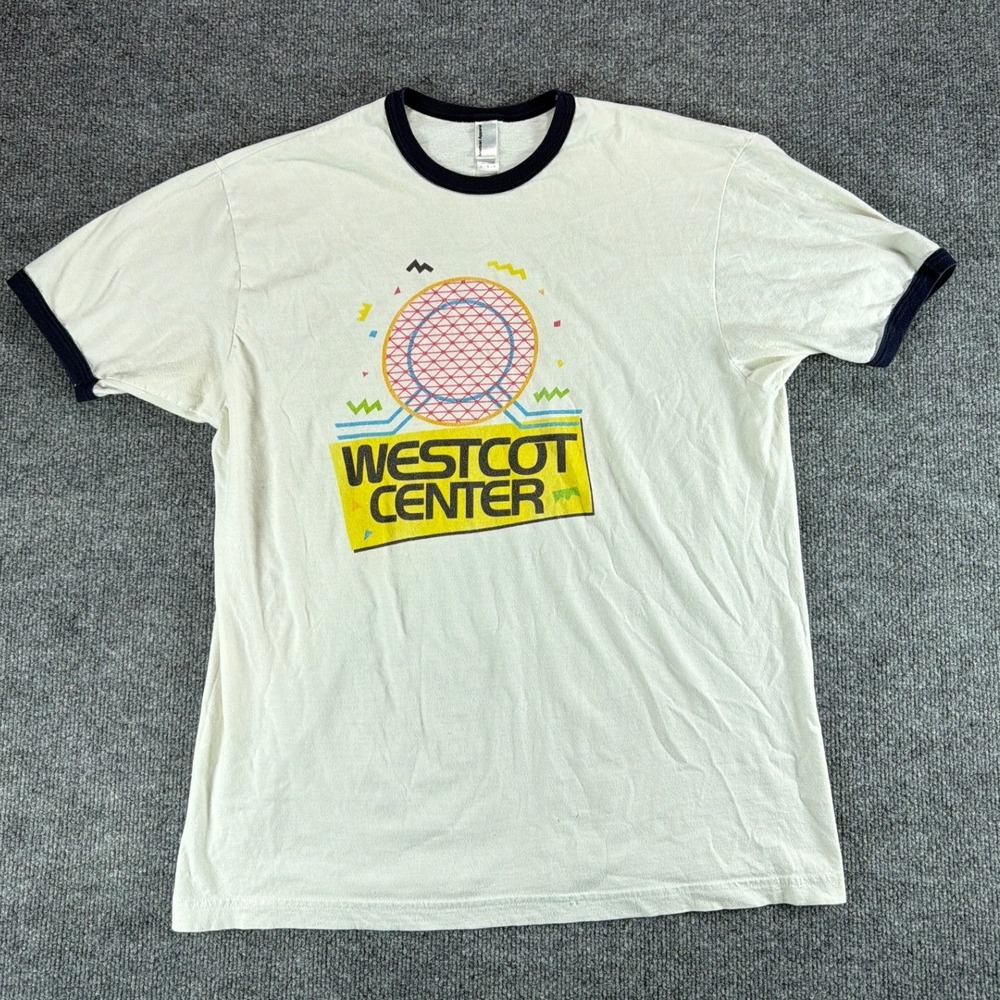American Apparel Westcot Center‎ Disney Ringer Tee Mens Large Cream Navy Graphic